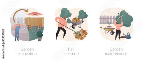 Landscaping service abstract concept vector illustrations.