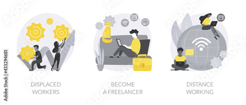 Unemployment and remote job opportunities abstract concept vector illustrations.