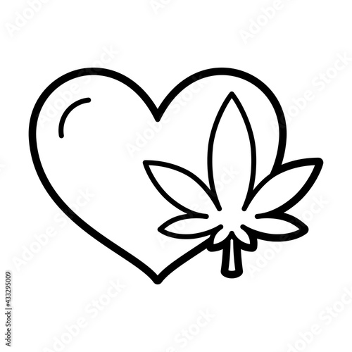 Isolated cannabis with a heart natural medicine icon