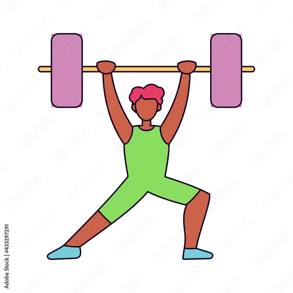Isolated athlete character icon practicing weightlifting