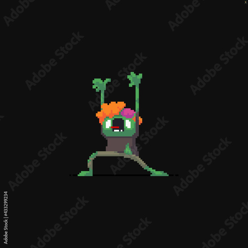 Pixel art zombie character attacking with his hands up