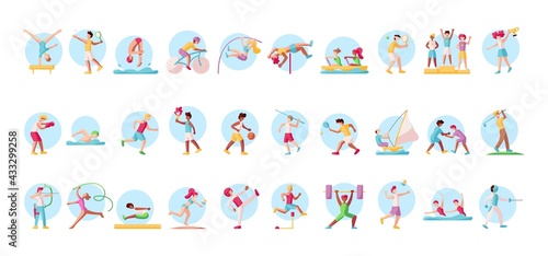 Set of athlete icons practicing different sports