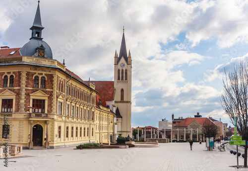 Obraz na płótnie Gothic Franciscan parish church and high school in Main Square, Keszthely, Lake Balaton, Hungary, Europe w salonie