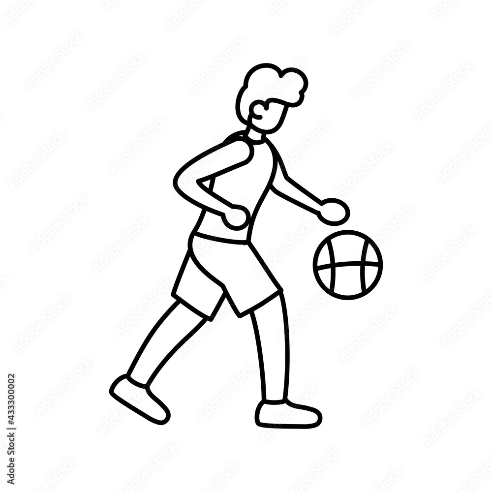 Isolated athlete character icon practicing basketball