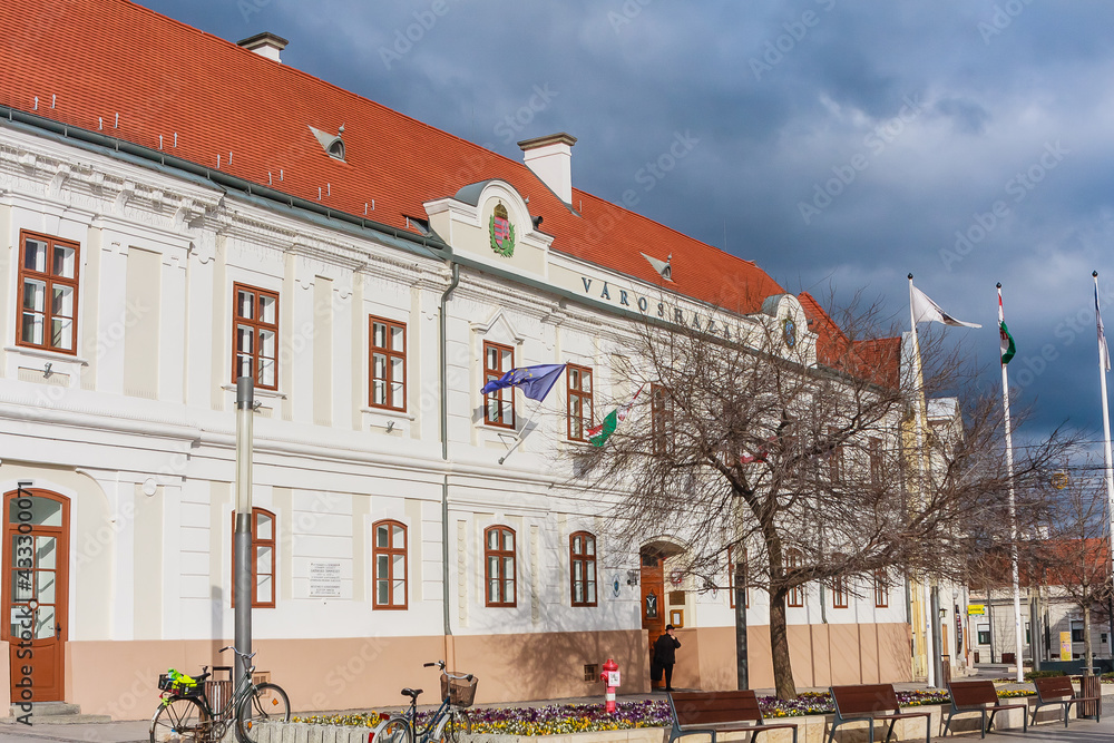 Late-baroque Town Hall (Varoshaza) Building at Fo ter Square in Keszthely, Hungary