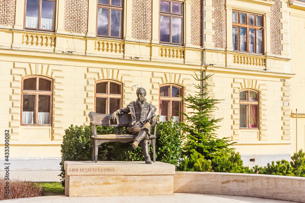 Statue of Count Gyorgy outside Franciscan Church on Foe Square. Keszthely, Hungary