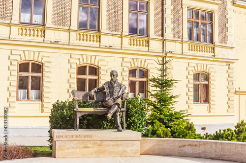 Statue of Count Gyorgy outside Franciscan Church on Foe Square. Keszthely, Hungary