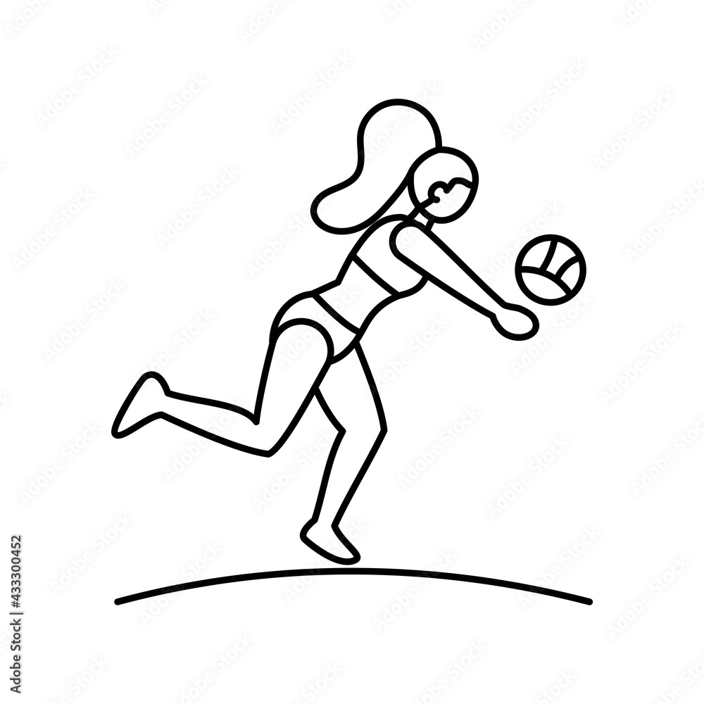 Isolated female character practicing volleyball