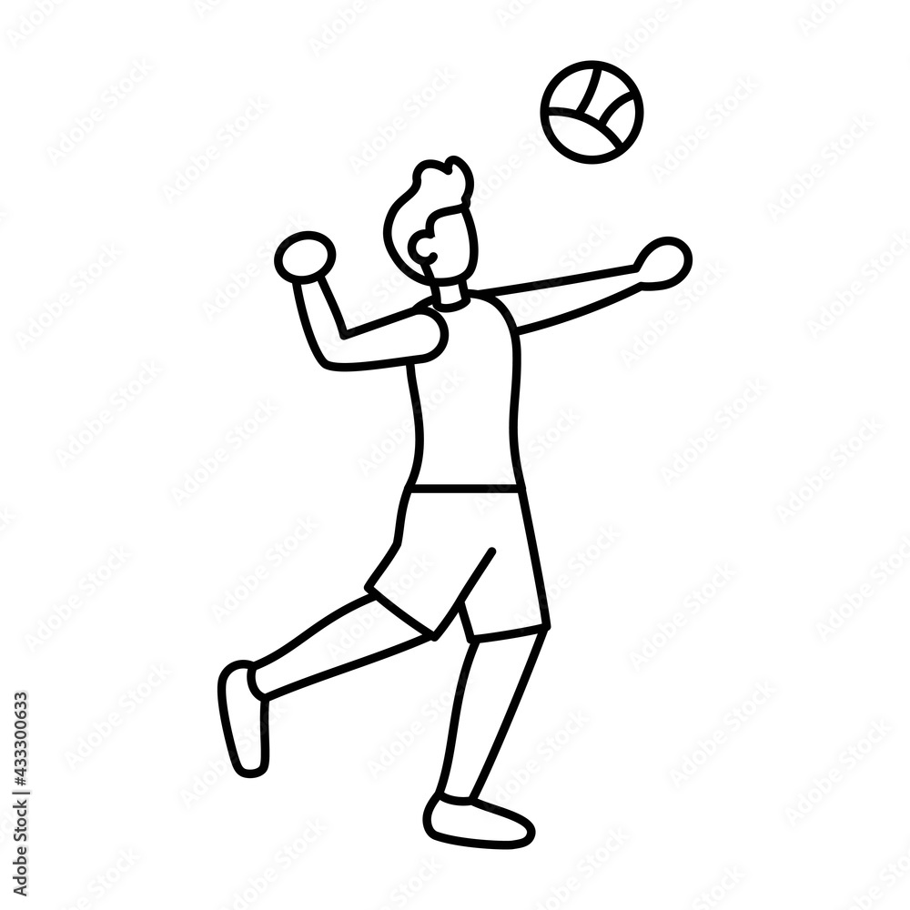 Isolated boy character practicing volleyball