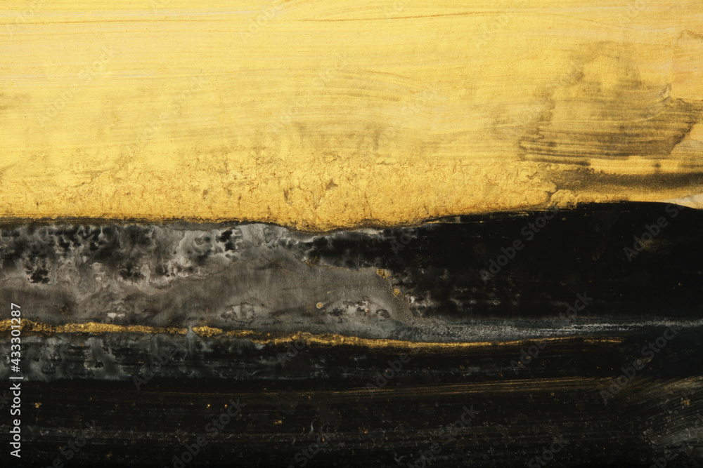 Fototapeta premium Acrylic and watercolor colors blots on wood. Abstract landscape background.