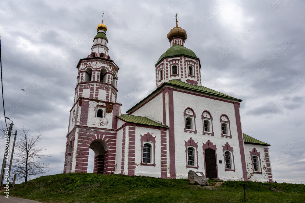 city views of the old kremlin churches and the monastery of the city of Suzdal during the rain