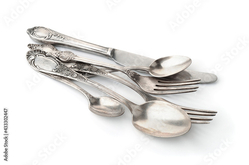 Group of old silver cutlery photo