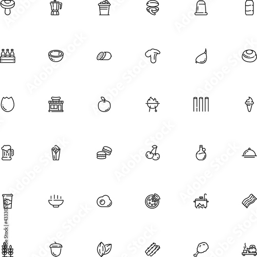 icon vector icon set such as: heat, cookie, bratwurst, cheesecake, asparagus, logotype, pepperoni, pizza, italy, soda, card, boutique, aromatic, closeup, utensil, clove, sweets, bucatini, nut, strips
