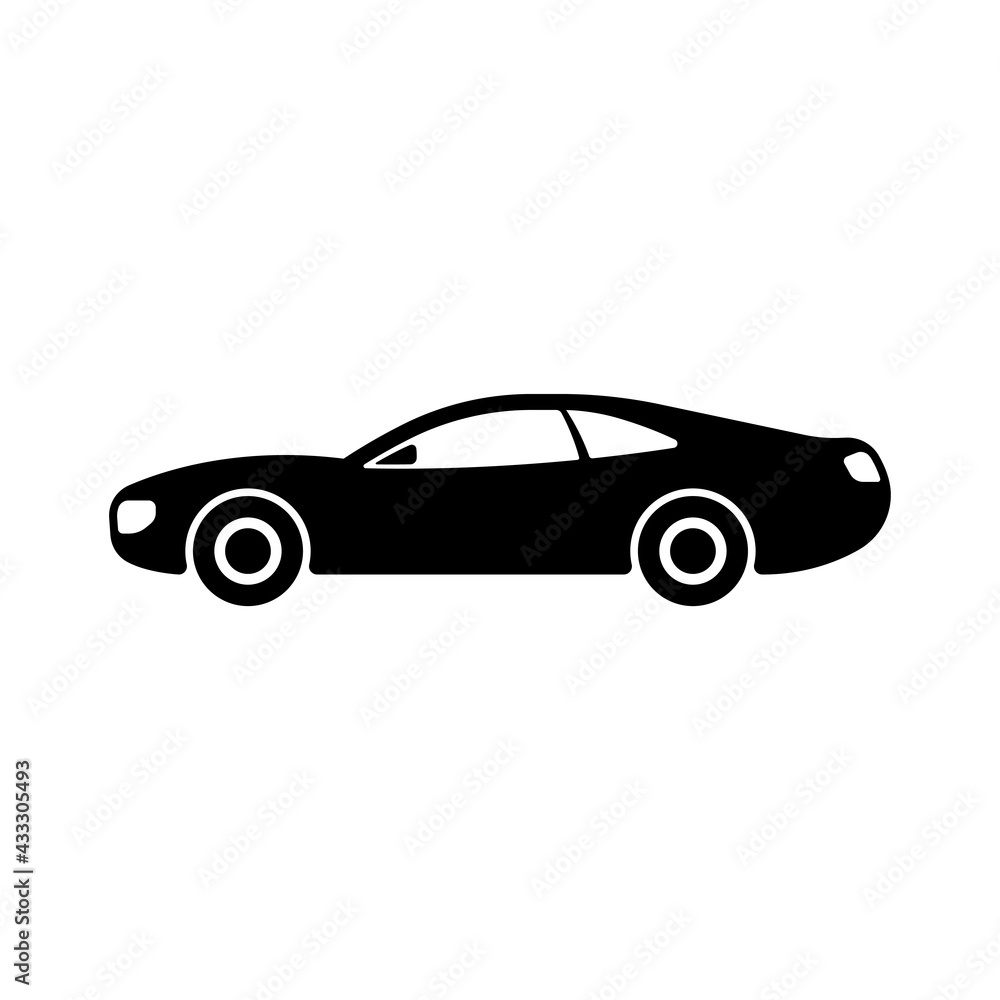 Sports car icon. Black silhouette. Side view. Vector simple flat graphic illustration. The isolated object on a white background. Isolate.