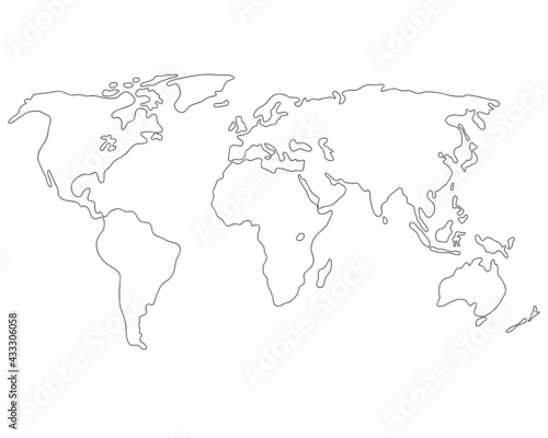  silhouette World map illustration isolated on white background. Vector illustration