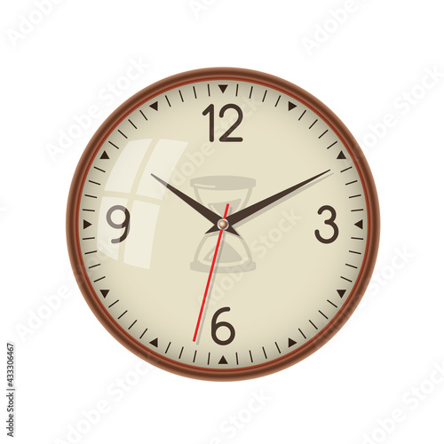 Wall ordinary simple clock. Classic. Minimalism. Isolated white background. Vector illustration.