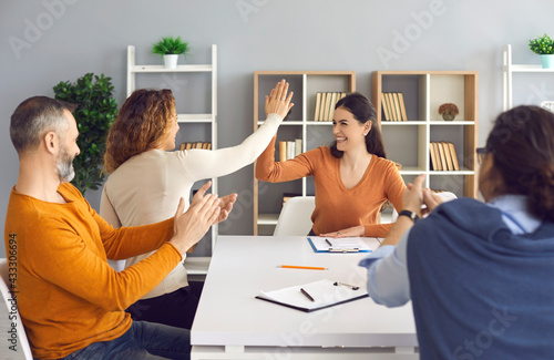 фотографія Happy professional business teams making successful deal