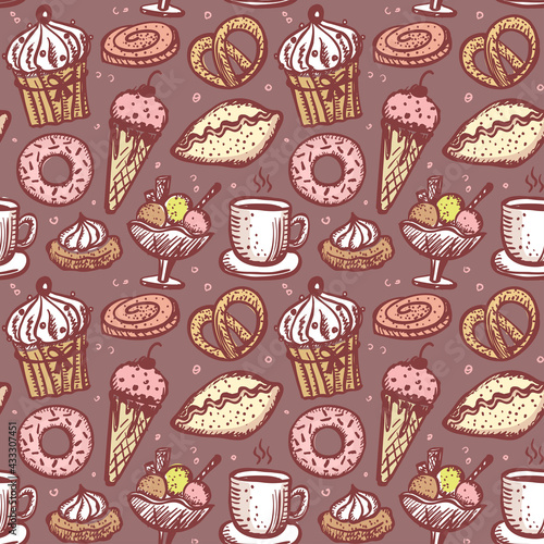 Pastries and sweets seamless vector pattern