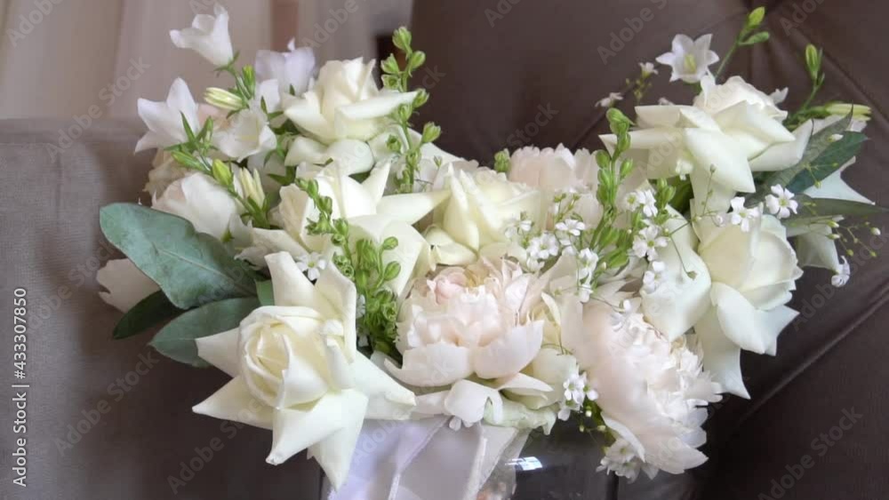 Close Up Of Wedding Bouquet On Chair Close Up Of Wedding Bouquet On Chair