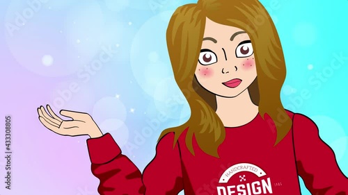 Monologue of a animated blogger girl announcer explanation, training and commentary news