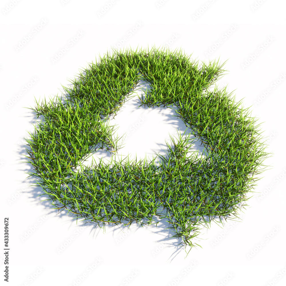 Concept or conceptual green summer lawn grass symbol isolated white background, recycle sign. 3d illustration metaphor for recycling, waste reduction, conservation and protection of the environment Concept or conceptual green summer lawn grass symbol isolated white background, recycle sign. 3d illustration metaphor for recycling, waste reduction, conservation and protection of the environment