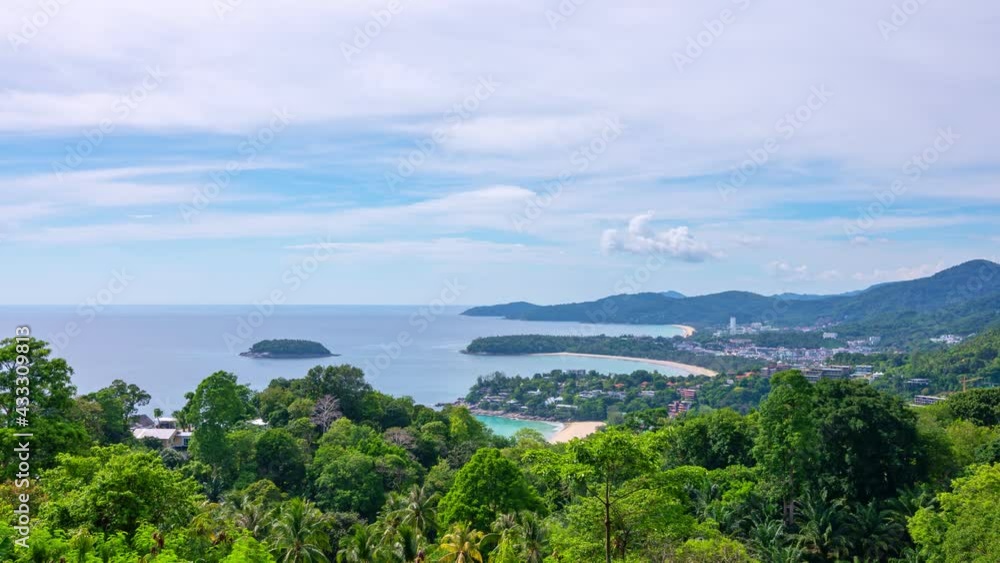 4K timelapse of Phuket viewpoint, kata beach,karon beach and kata noi beach,Popular landmark travel of phuket thailand Phuket viewpoint Southern of Thailand Beautiful travel and tour background