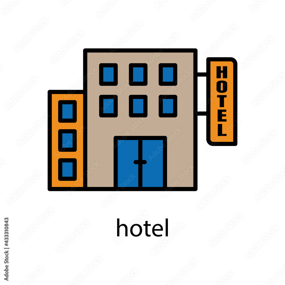 Hotel lineal color icon. Editable stroke. Design template vector Hotel lineal color icon. Editable stroke. Design template vector