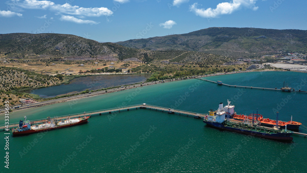 Aerial drone photo of small lake of Koumoundourou in industrial area of Aspropirgos, Attica, Greece