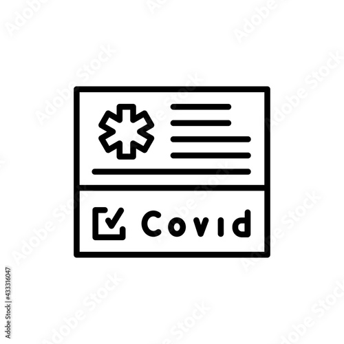 Medical certificate of vaccination covid line icon. Isolated vector element.