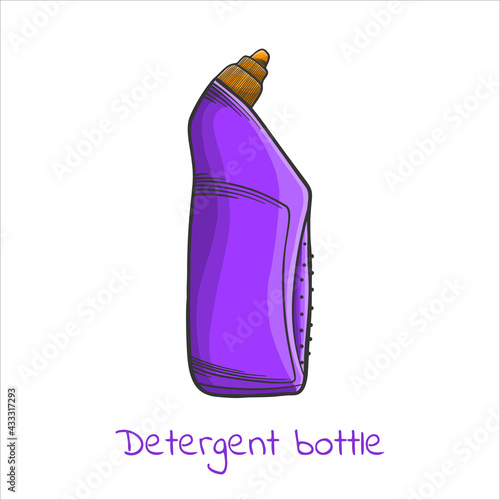 Colored Detergent bottle in cartoon style, vector image. Outline drawing.
