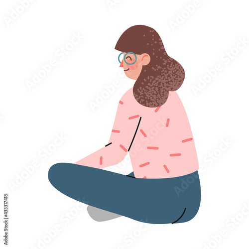 Woman Character Sitting and Looking Ahead as into Bright Future Back View Vector Illustration