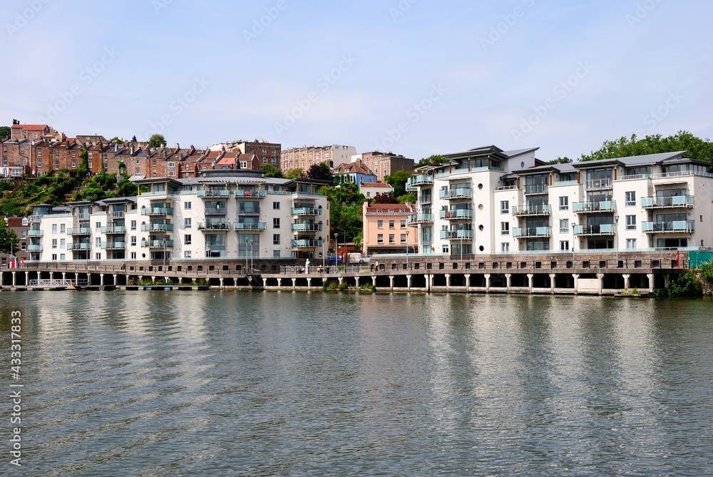 Skyline view in Bristol with new and old buildings and the Avon River gorge, England, UK