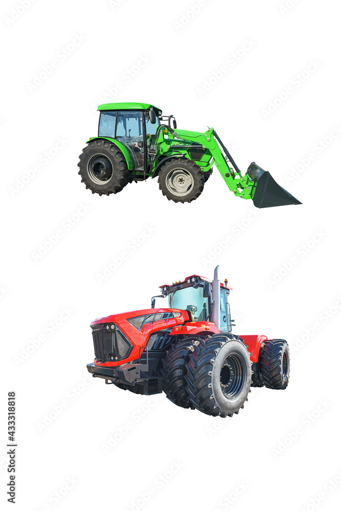 Obraz premium Front loaders for use in various areas of modern production. Isolated on white