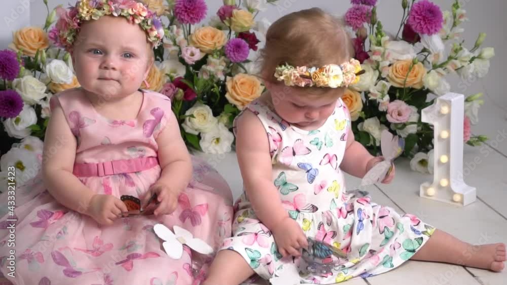 Birthday party in pink and white colors. Girl's celebrating her birthday Birthday party in pink and white colors. Girl's celebrating her birthday
