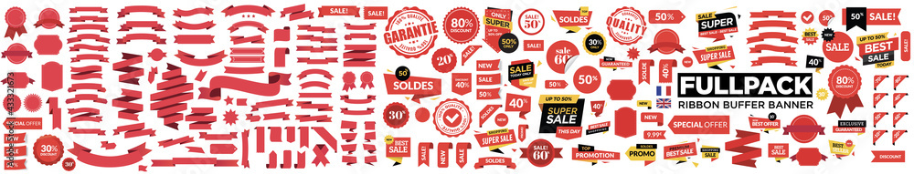 Obraz premium Set of Red Ribbons, Banners, badges, Labels