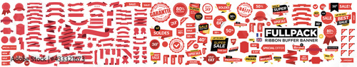 Set of Red Ribbons, Banners, badges, Labels