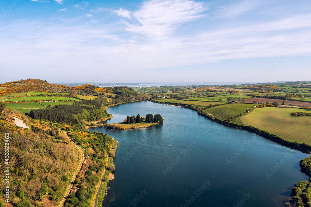 aerial view of Spring morning lough money, Downpatrick , Northern Ireland