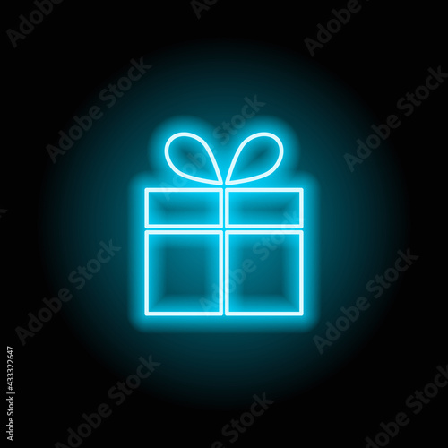 Gift box icon neon glow blue bright vector illustration.