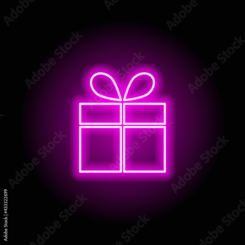 Gift box icon neon glow pink bright symbol shopping vector illustration.