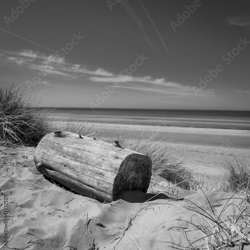 A black and white scenic view of Ainsdale Sands, Southport, Merseyside, Greater Manchester photo