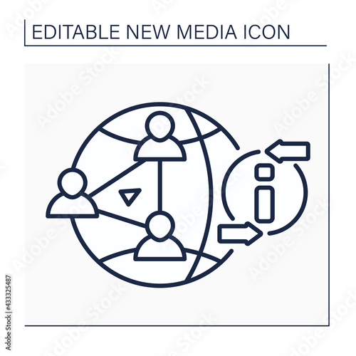 P2P file sharing line icon. Peer to peer sharing. Access media files books, music, movies, and games. Global network. New media concept. Isolated vector illustration.Editable stroke