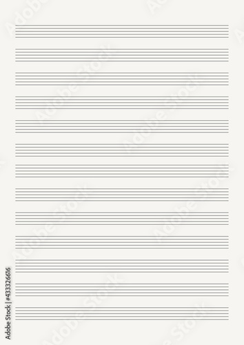 Grid paper with stave on a white background. A blank music sheet paper with staff. Geometric pattern for composition, education, school. A4 size