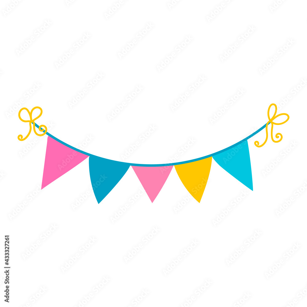Colorful bright festive garland, vector illustration in a flat style, isolated elements on a white background. Children's illustration for postcards, posters, clothing, decoration.