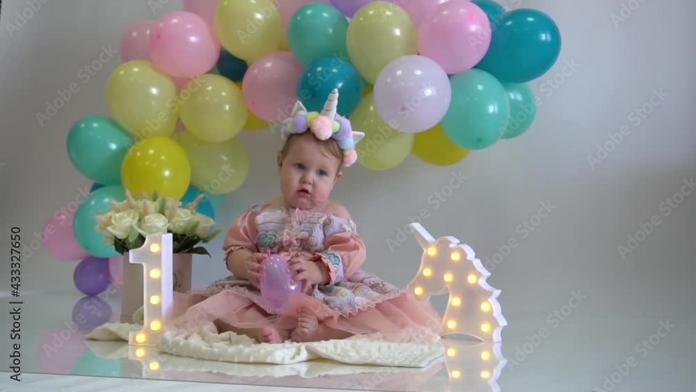 Slow Motion One year old baby celebrates birthday Slow Motion One year old baby celebrates birthday