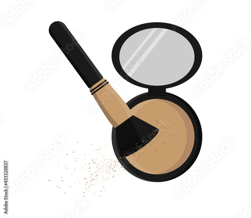 Face powder with a brush. Vector flat illustration