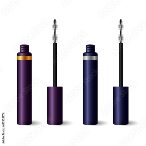 Set of realistic mascara with a brush. Vector illustration