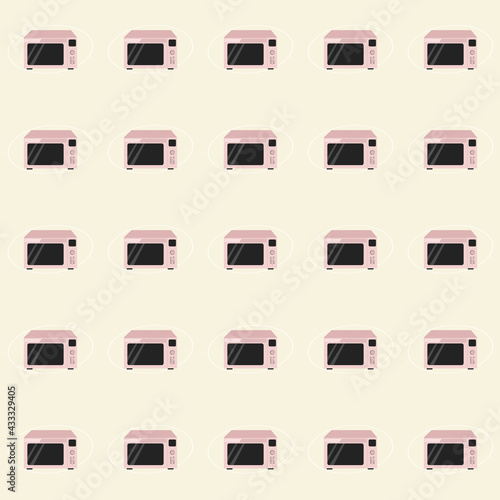Pale pink microwave oven pattern. Kitchen appliance.