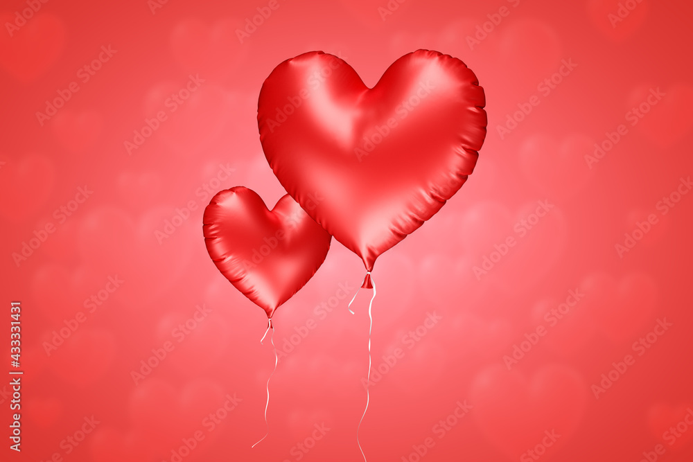 Realistic red balloons in heart shape