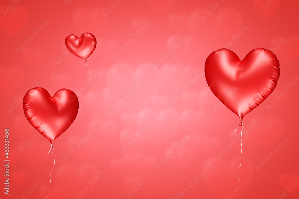 Realistic red balloons in heart shape