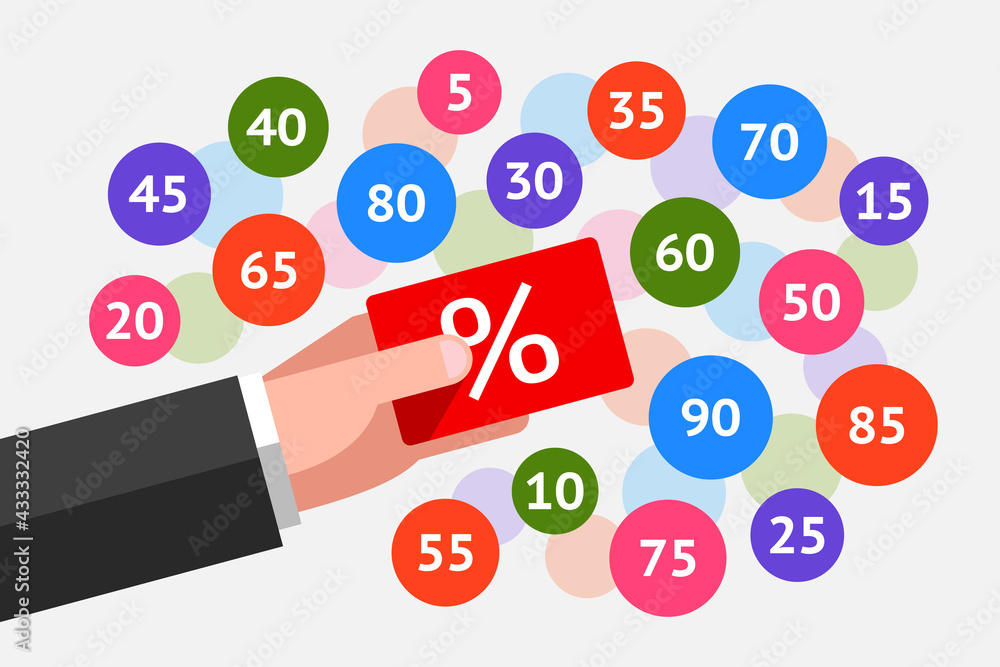 Discount card with percent sign and plenty of different numbers Discount card with percent sign and plenty of different numbers